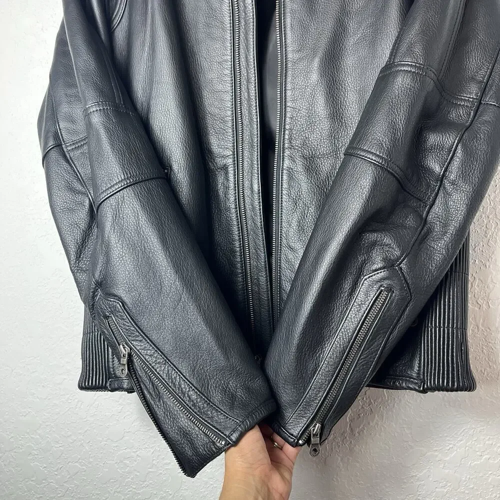 Harley Davidson Men's black leather jacket Embroidered logo front & back Size M